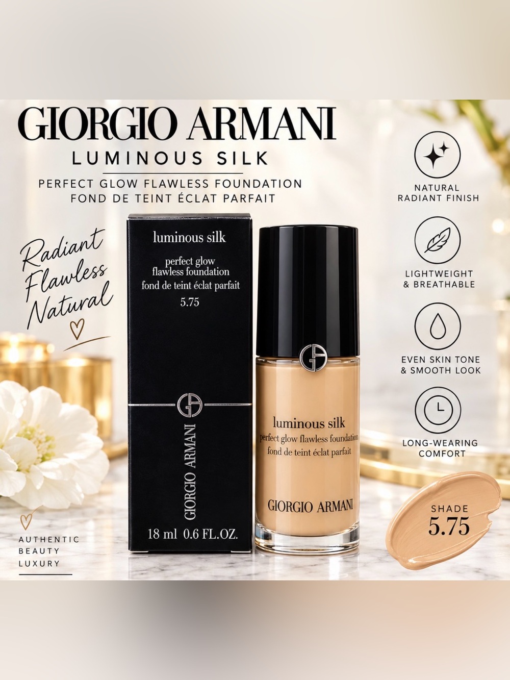 Giorgio Armani Luminous Silk Foundation Shade 5.75 18ml NIB